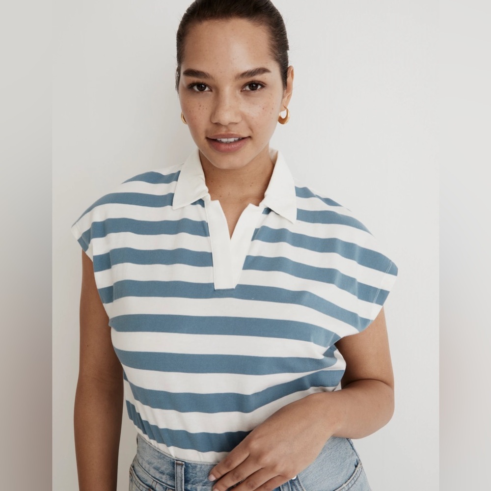 Madewell Striped Polo Rugby Collar Top